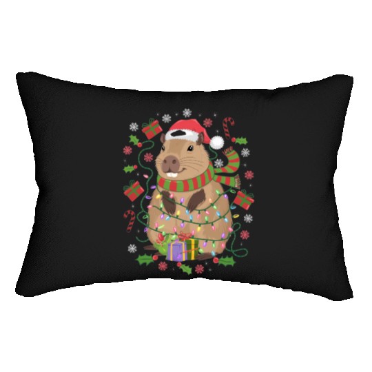 Cute Christmas Capybara - Holiday Lights and Gifts Lumbar Pillows