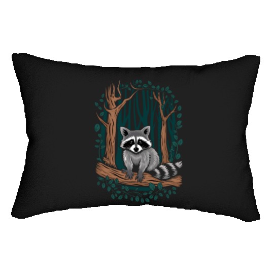 Cottagecore Raccoon in Forest Scene Lumbar Pillows