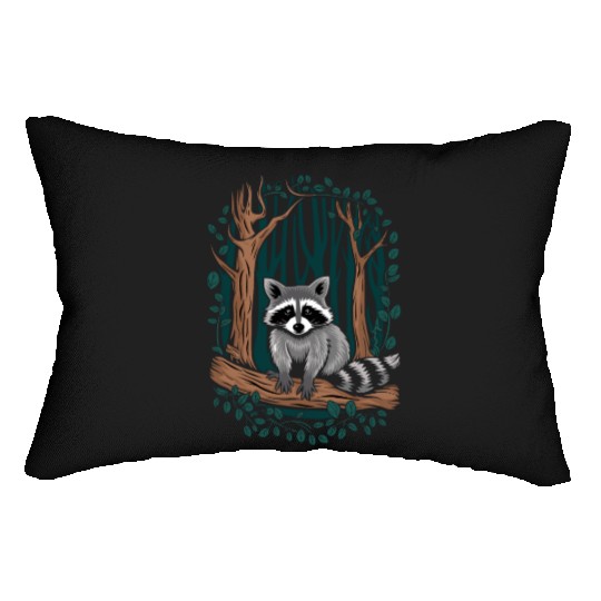Cottagecore Raccoon in Forest Scene Lumbar Pillows