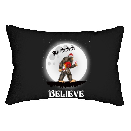 Believe Santa Bigfoot Carrying Gnome Christmas Lumbar Pillows