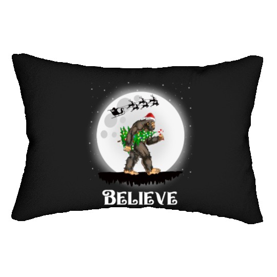 Bigfoot Christmas Tree Lights Believe Sasquatch Lumbar Pillows