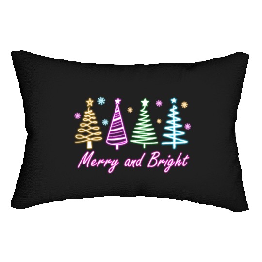 Merry and Bright Tree Neon Christmas Lumbar Pillows
