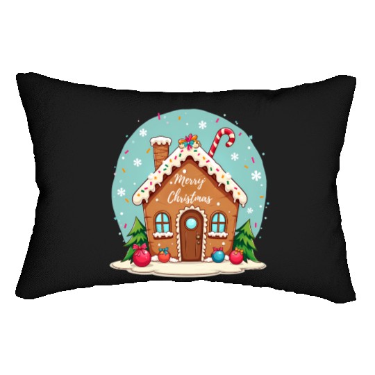 Cute Gingerbread House Merry Christmas Design Lumbar Pillows