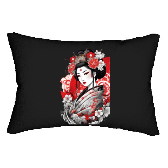 Elegant Geisha with Floral Kimono Lumbar Pillows