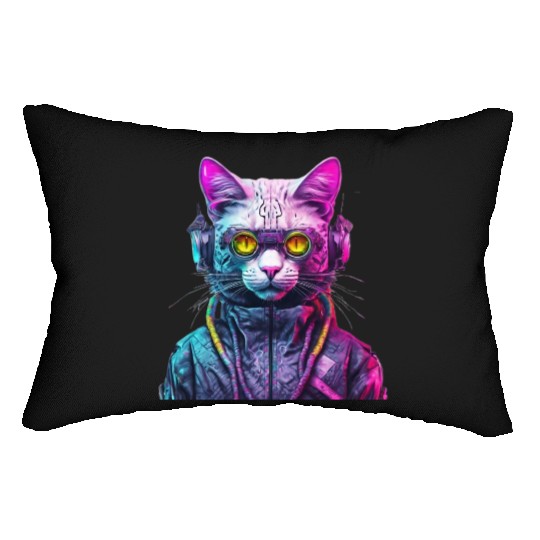 Cyberpunk Cat Warrior Lumbar Pillows