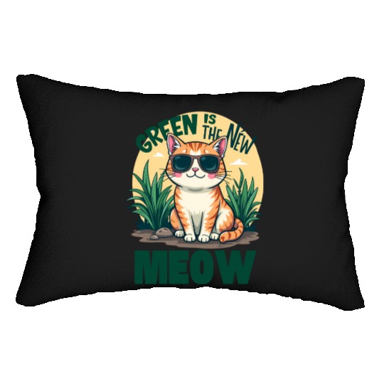 Cool Cat with Sunglasses Green Is the New Meow Lumbar Pillows