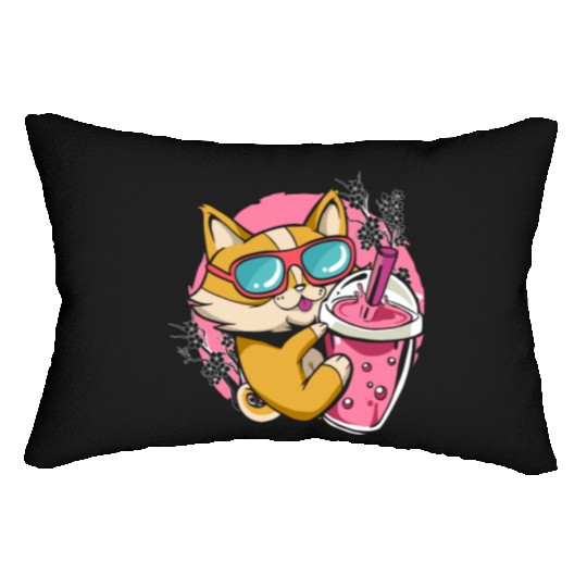 Kitten Kawaii Boba Milk Tea Drinking Cat Lumbar Pillows