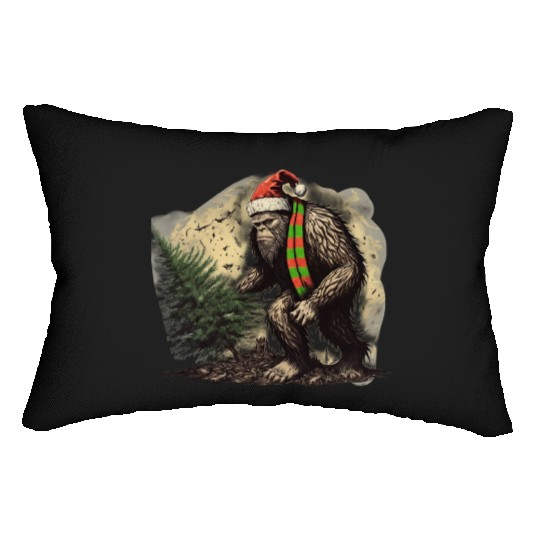 Holiday Bigfoot Believes in Santa Claus Lumbar Pillows