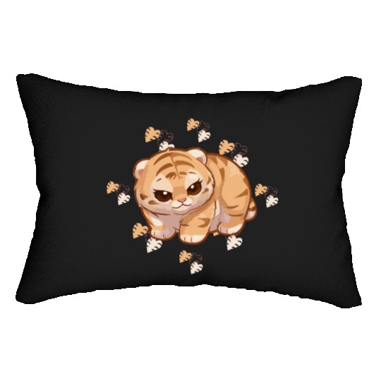 Adorable Tiger Cub with Tropical Leaves Lumbar Pillows
