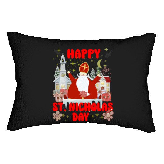 Happy saint Nicholas dayretro logo Lumbar Pillows