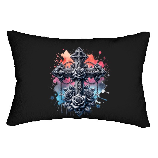 Gothic Collection - Crosses Roses Pastel B/ground Lumbar Pillows