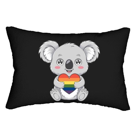 Cute Koala Holding Rainbow Heart LGTBQ Pride Lumbar Pillows