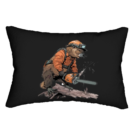 Beaver Lumberjack Chainsaw Lumbar Pillows