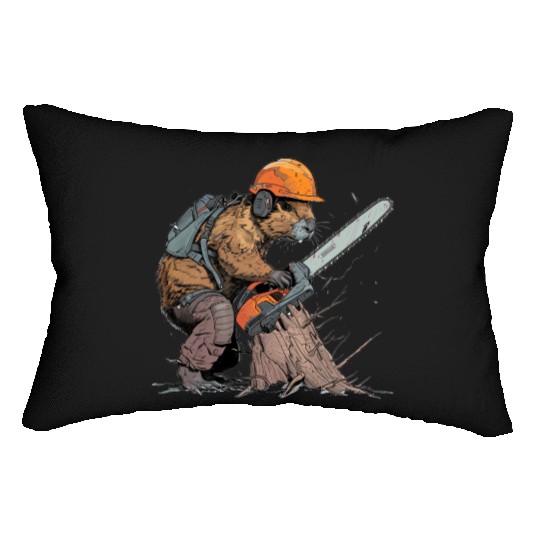 Beaver Lumberjack Chainsaw Lumbar Pillows