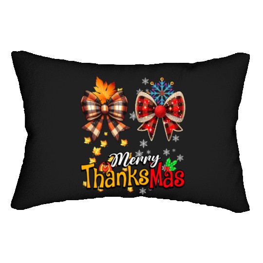 Merry Thanksmas plaid Coquette Bow Christmas Plaid Lumbar Pillows