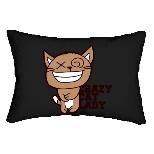 Crazy Cat Lady Text Love Saying Quote Weird Woman Lumbar Pillows