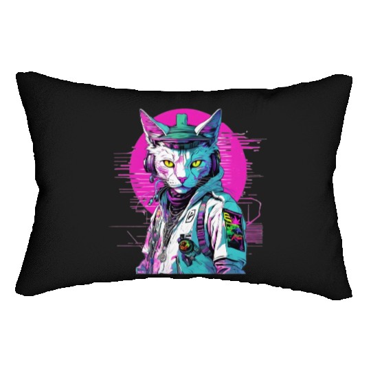 Neon Cyberpunk Warrior Cat Lumbar Pillows