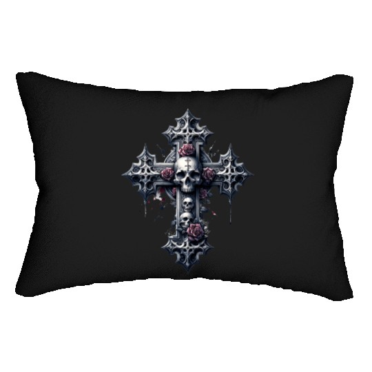 Gothic Cross Collection - Skulls and Red Roses Lumbar Pillows