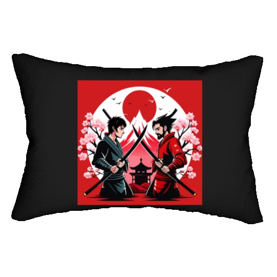 Samurai Duel in Edo Period Japan Lumbar Pillows