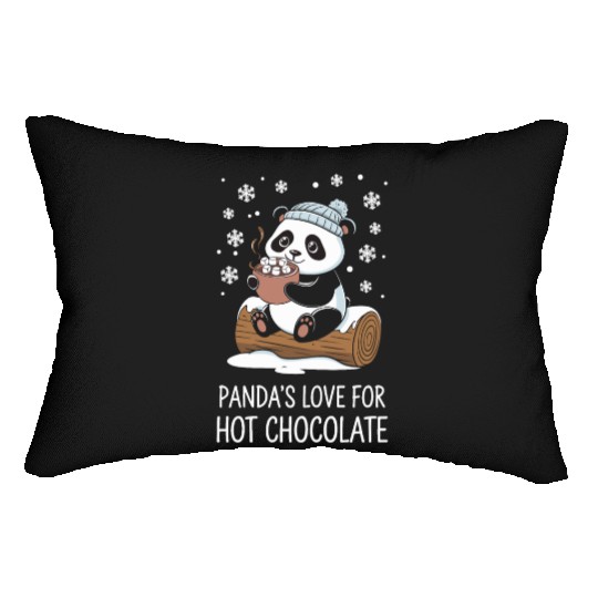 Panda's Love for Hot Chocolate Fun Winter Cozy Lumbar Pillows
