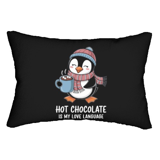 Hot Chocolate Is My Love Language Cute Penguin Lumbar Pillows
