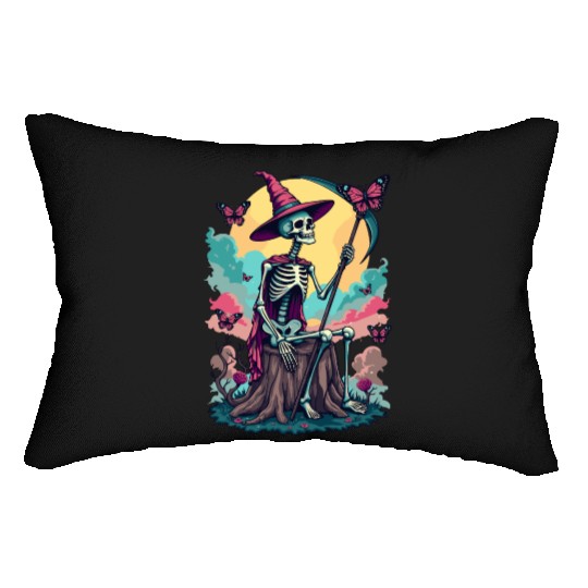 Tarot Card Magical Skeleton Death and Plants Lumbar Pillows