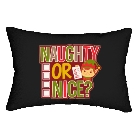 Playful Elf Naughty or Nice Holiday Fun Lumbar Pillows