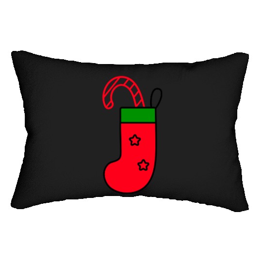 christmas sock with candy cane Lumbar Pillows