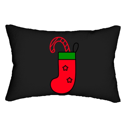 christmas sock with candy cane Lumbar Pillows
