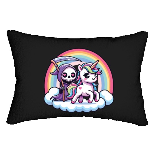 Cute Reaper And Unicorn Rainbow Lumbar Pillows