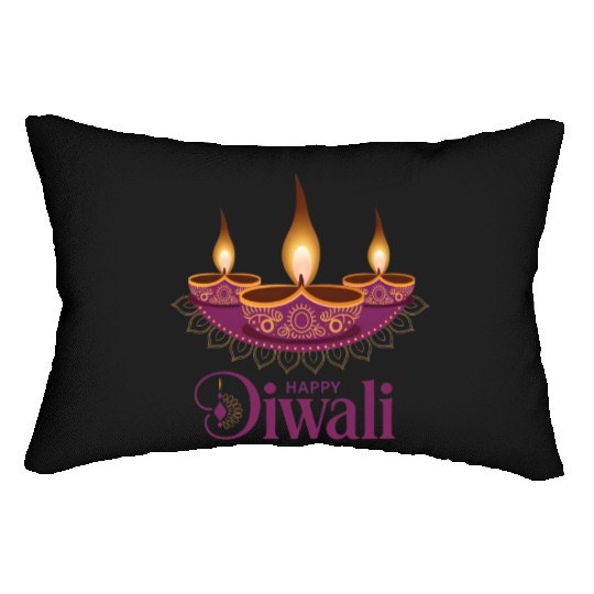 Happy Diwali with Beautiful Diya Lamps Lumbar Pillows