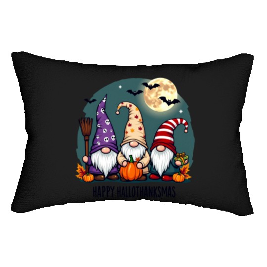 Happy Hallothanksmas Gnomes Celebration with Bats Lumbar Pillows