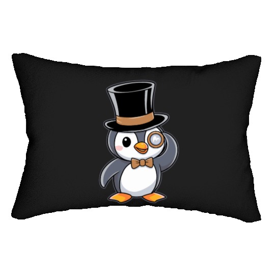 Classy Penguin with Top Hat and Monocle Lumbar Pillows