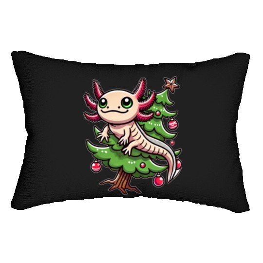 Cute Axolotl Christmas Tree Comic Style Lumbar Pillows