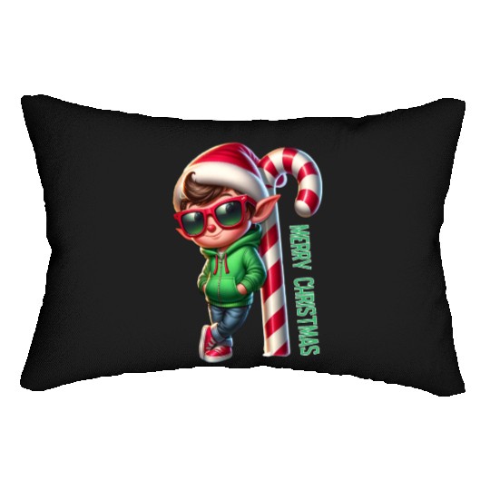 Merry Christmas Cool Elf with Candy Cane Vibes Lumbar Pillows