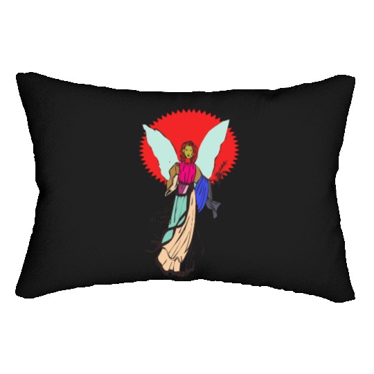 Beautiful angel holding a bible Lumbar Pillows