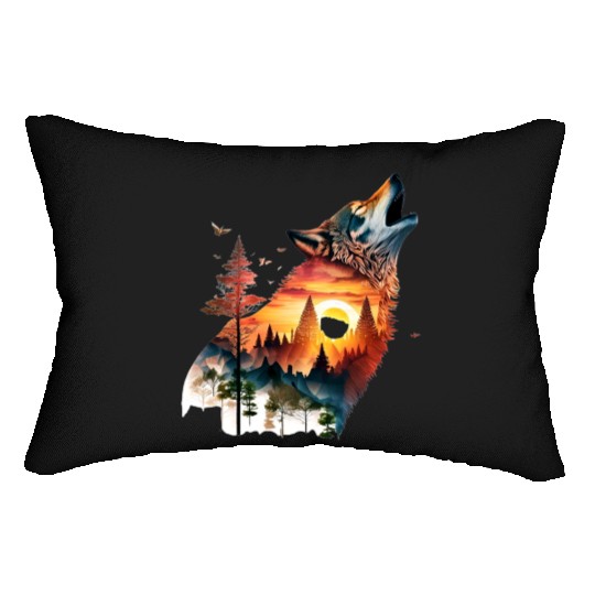 Vintage Wolf Moon Graphic Lumbar Pillows – Retro 90s