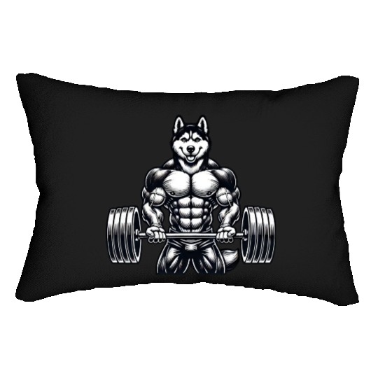 Cool Husky Fitness Bodybuilder Workout Cartoon Lumbar Pillows