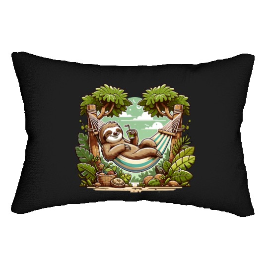 Relaxing Sloth In Hammock Under Palm Trees Lumbar Pillows