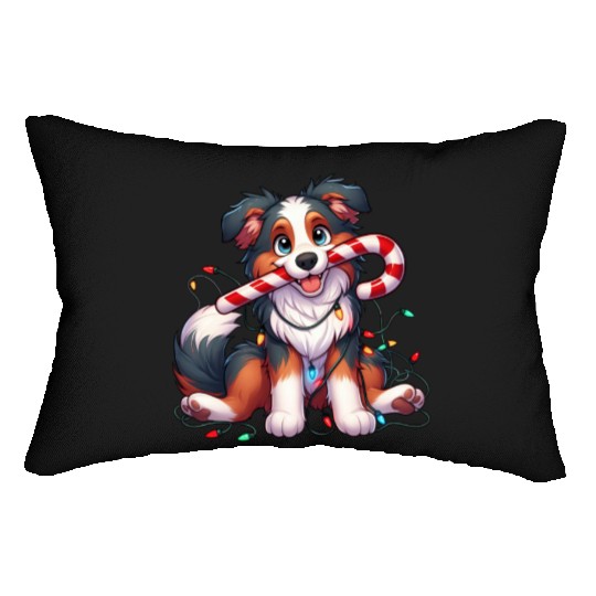 Christmas Dog Australian Shepard Lights Lumbar Pillows