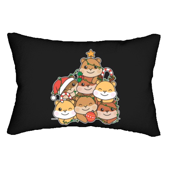 Hamster Christmas Tree Funny Animal Christmas Lumbar Pillows