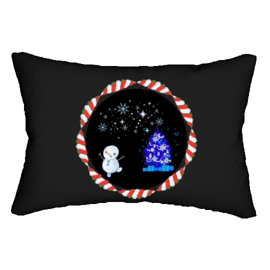 Festive Christmas Illuminated Tree with Snowman Lumbar Pillows