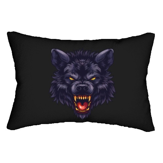 dark wolf face Lumbar Pillows