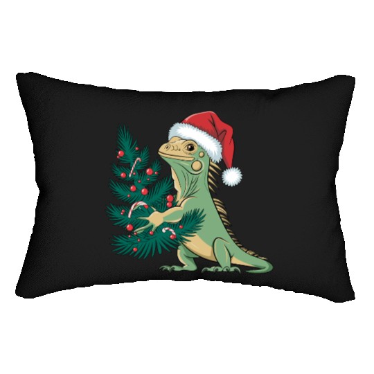 Christmas Tree Santa Iguana Lumbar Pillows