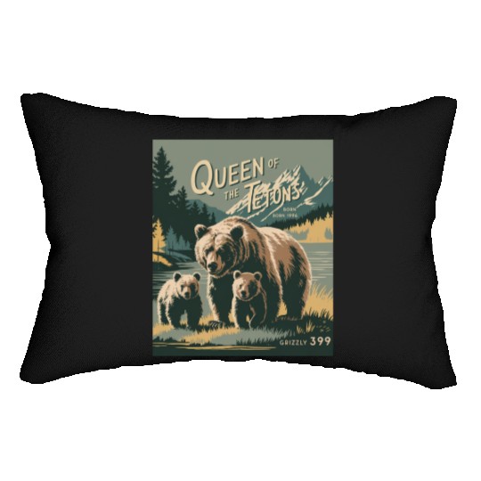 Queen of the Tetons Grizzly 399 Vintage Nature Art Lumbar Pillows