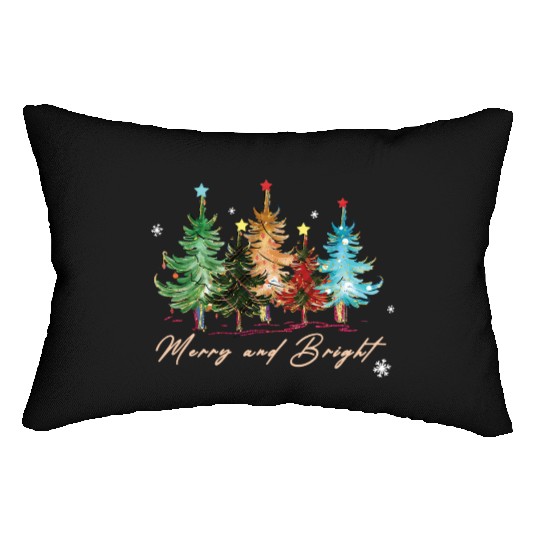 Merry and Bright Trees Vintage Christmas Tree Xmas Lumbar Pillows