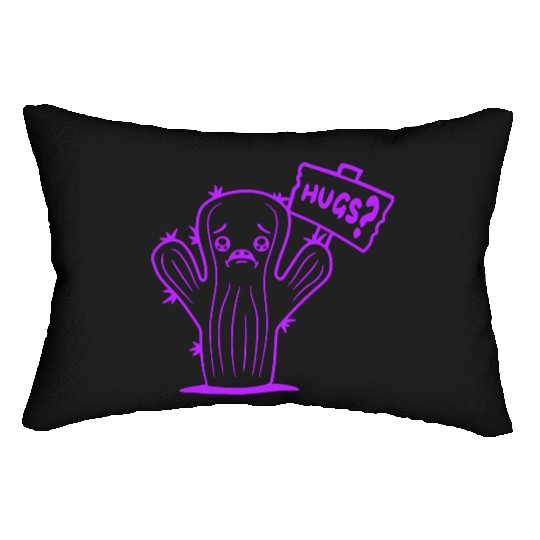 Funny Cactus Sad Face Hugs Sign Lonely Cry Comic Lumbar Pillows