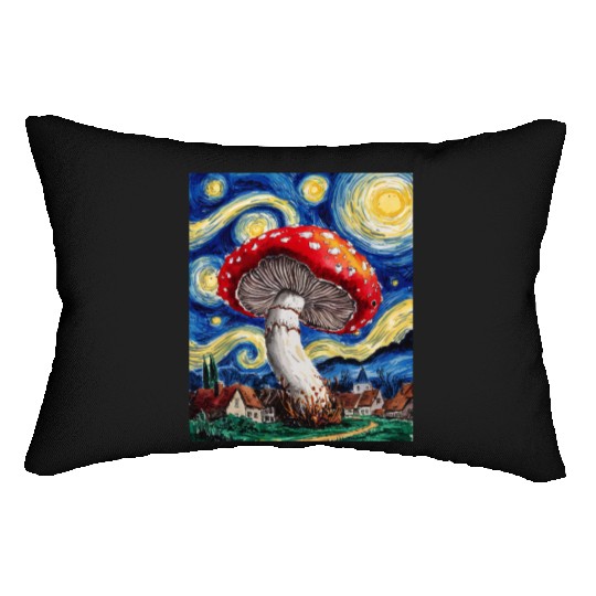 Starry Night Mushroom: Surreal Watercolor Dreamsca Lumbar Pillows