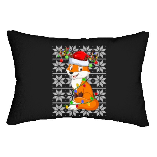 Fox Reindeer Christmas Lights Lumbar Pillows