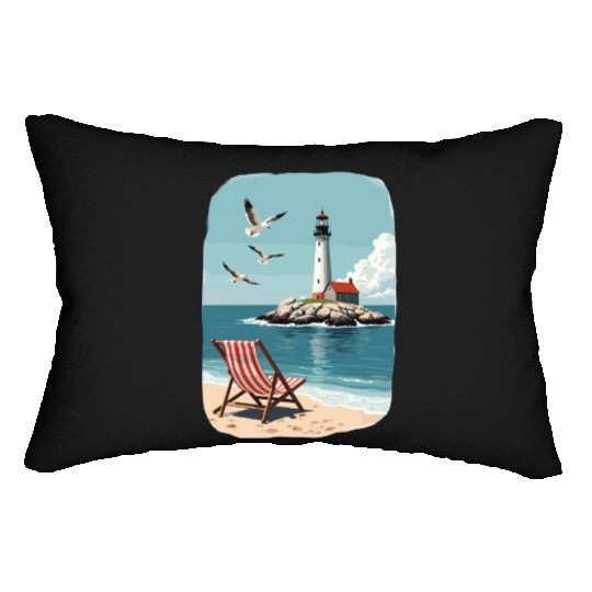 Deck Chair Beach chair and lighthouse ocean scene Lumbar Pillows